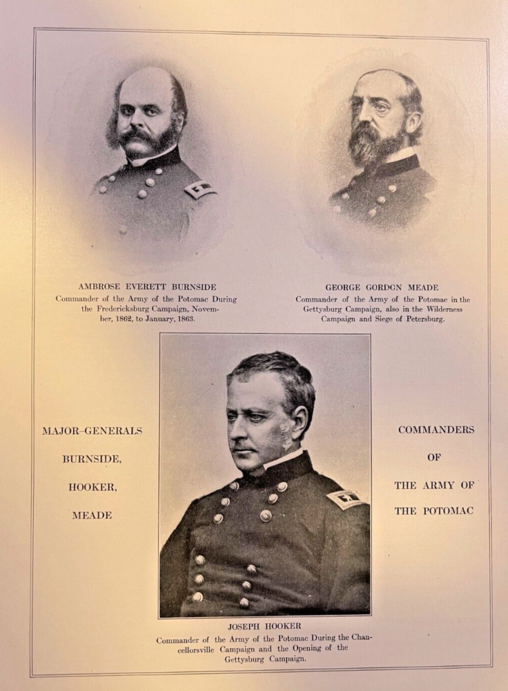 1912 Vintage Illustration Major Generals Army of Potomac Burnside Meade Hooker
