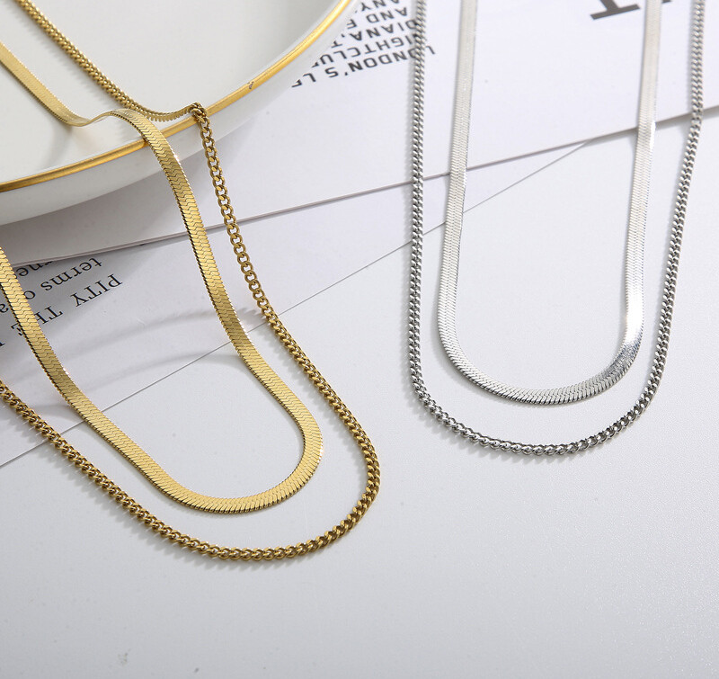 Titanium steel gold snake bone necklace vintage fashion collarbone chain women