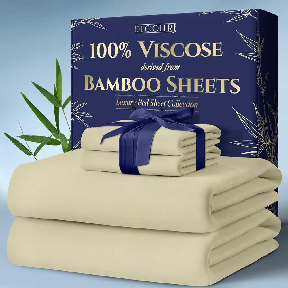 DECOLURE King Size Bamboo Viscose Sheet Set 4Pcs - Ultra Soft Breathable
