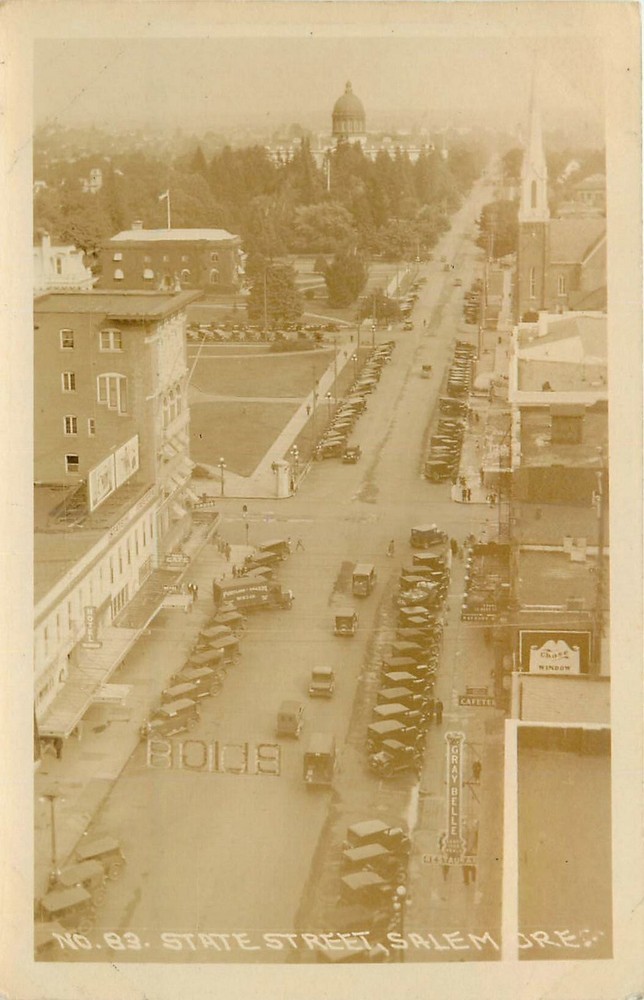 1920s Salem Oregon State Street Birdseye autos RPPC Postcard 25-10874