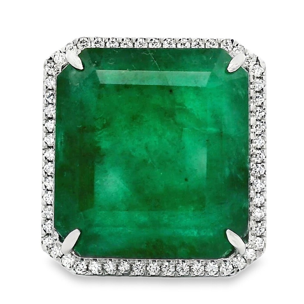 IGI Certified 21.29ct. tw. Emerald - Diamond - Zambia ,Transparent Ring Platinum