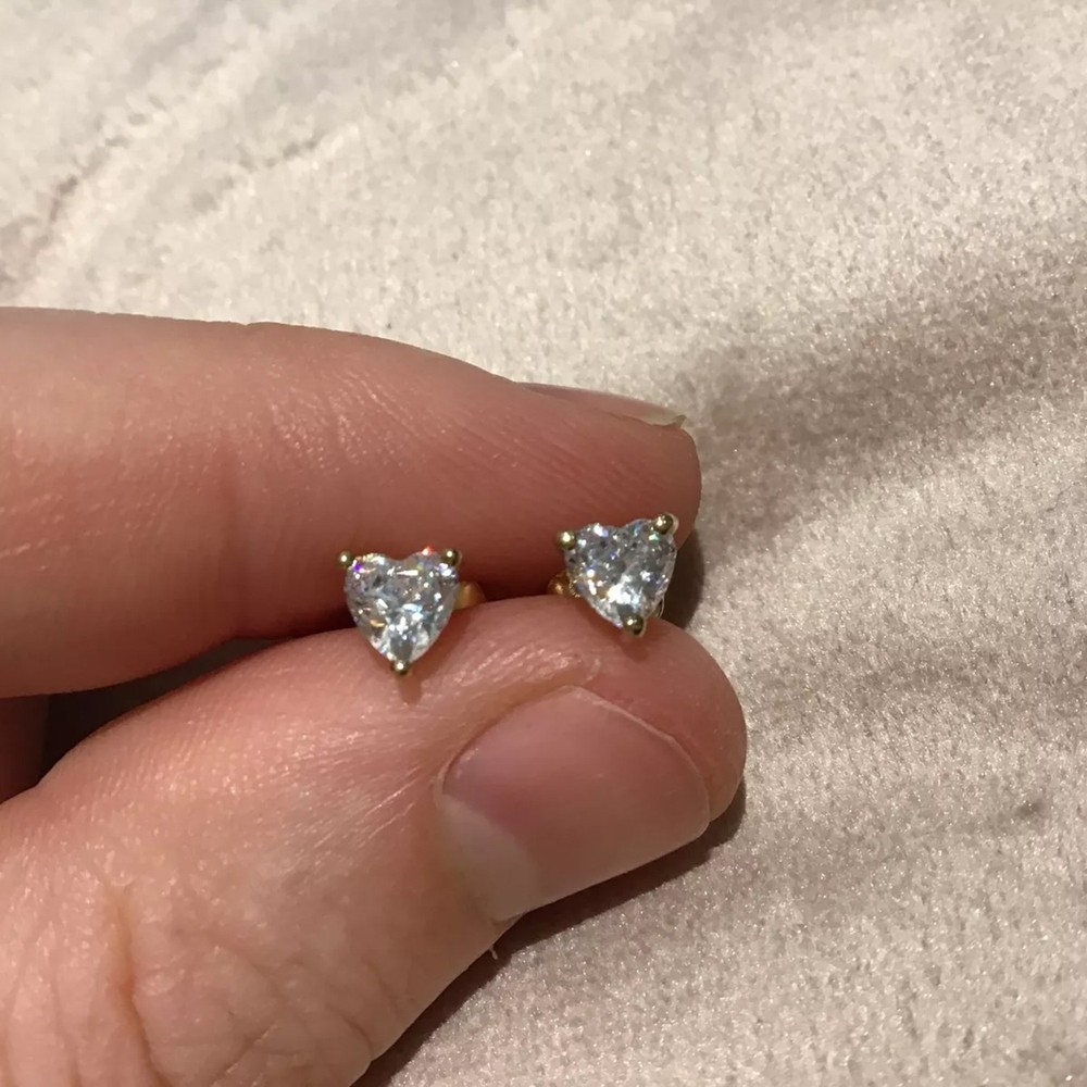 1.0 Carat Lab Created Diamond Solitaire Heart Earrings Set In 9k Gold Plated 925