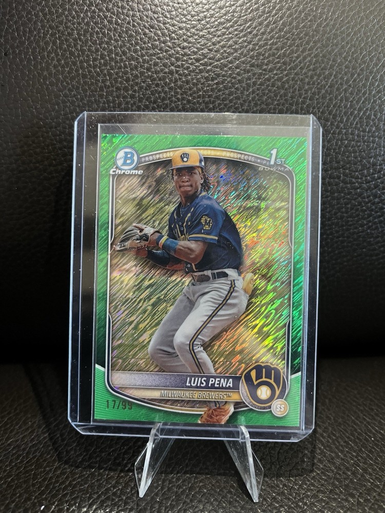 2025 Bowman Luis Pena 1st Bowman Green Shimmer Refractor /99  Brewers