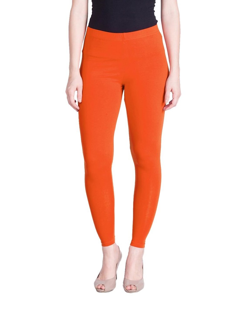Women Solid Premium Cotton Ankle Length Legging Size L Casual Wear Orange