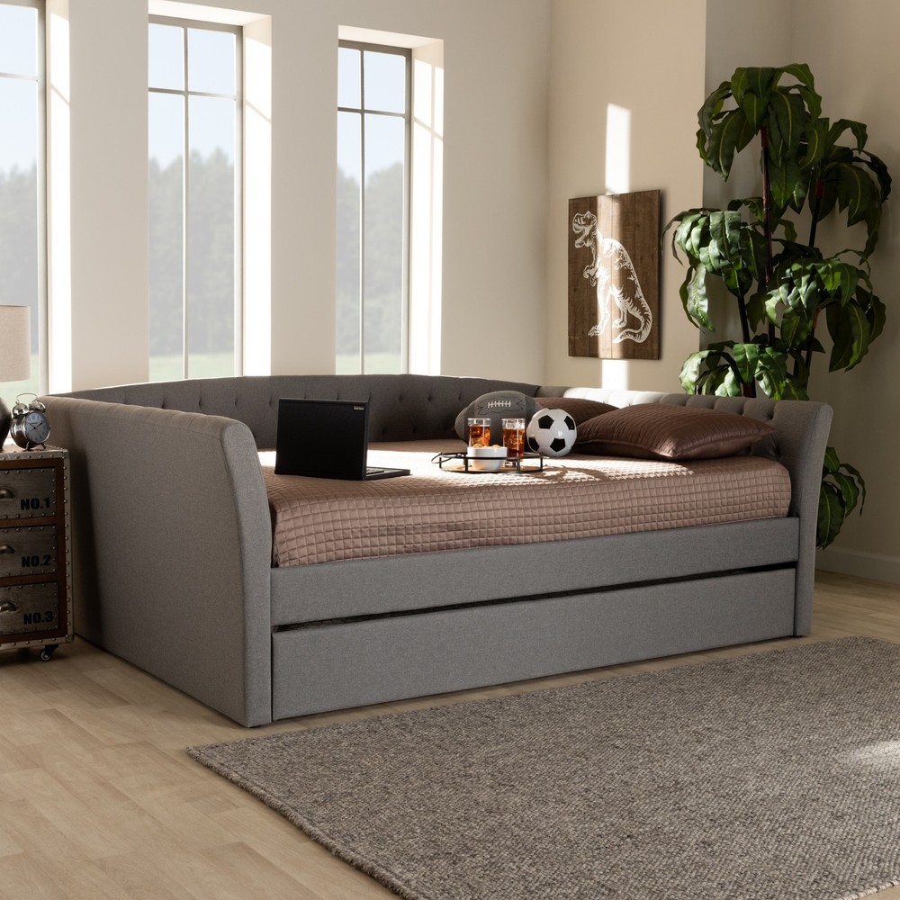 Copper Grove Costesti Modern Grey Queen Upholstered Daybed with Trundle
