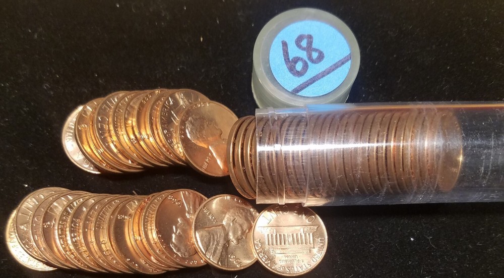 1968 Lincoln Penny Cent Roll - Gem BU Red - from huge hoard of 1000s of rolls