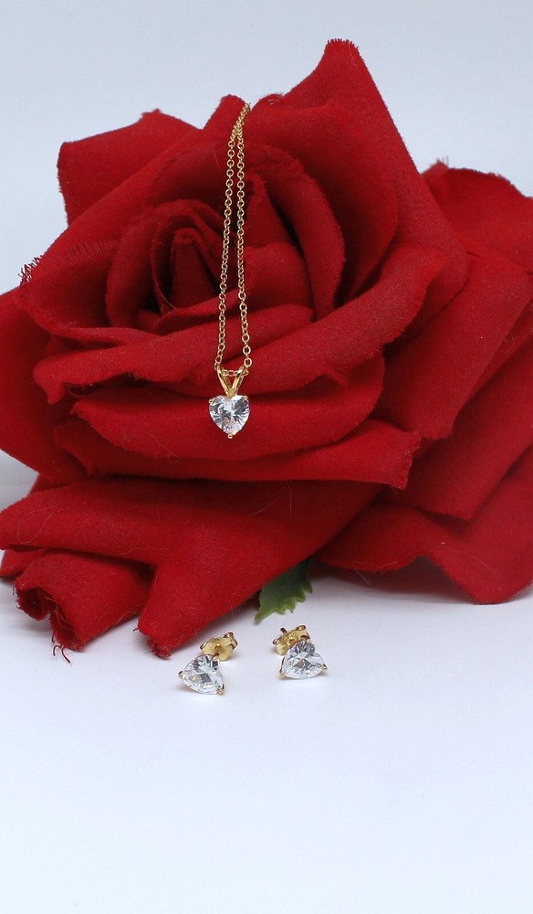 NWT JTV Sterling Silver (vermeil) CZ Heart Necklace Earrings  Set Lot CAT RESCUE