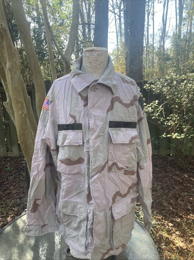 USGI Military Desert DCU Camouflage Combat Uniform  Shirt M Medium Long Patched