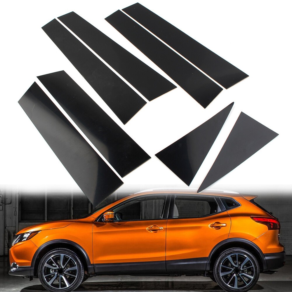 8PCS Window Pillar Posts Door Trim Piano Cover Kit For Nissan Rogue 14-20 Black