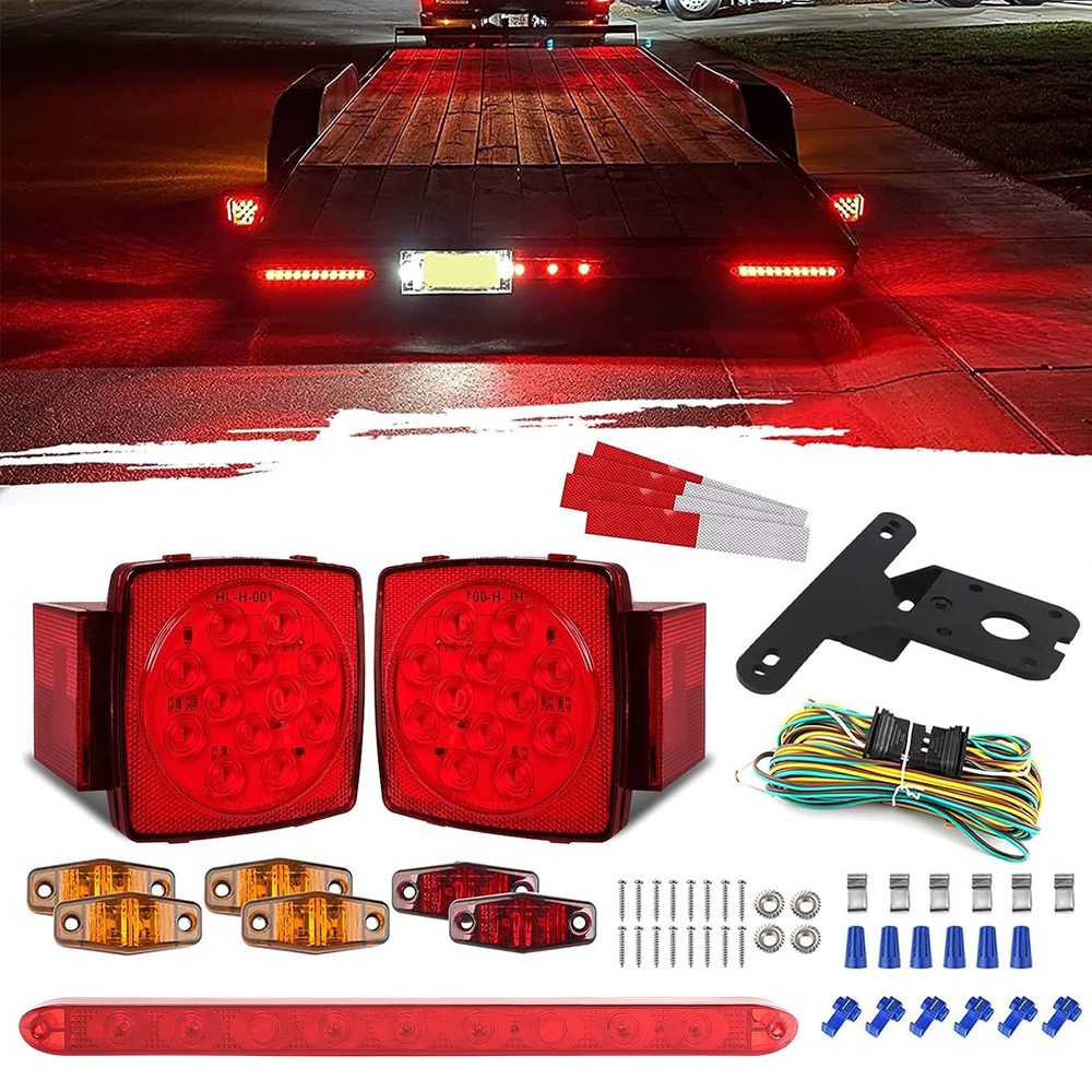 9pc Rear LED Submersible Trailer Tail Light Kit for Boat Marker Truck Waterproof