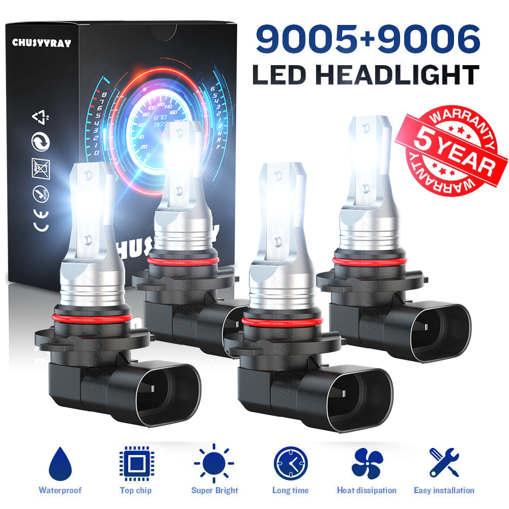 9006-9005 LED Headlight KIT Combo Bulbs 10000K High Low Beam Super Bright White