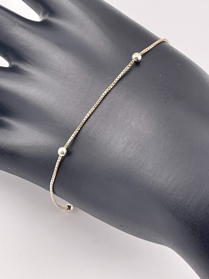 Italy 925 Sterling Silver 3mm Bead Station Satellite Anklet Bracelet 9-10 Inches 242