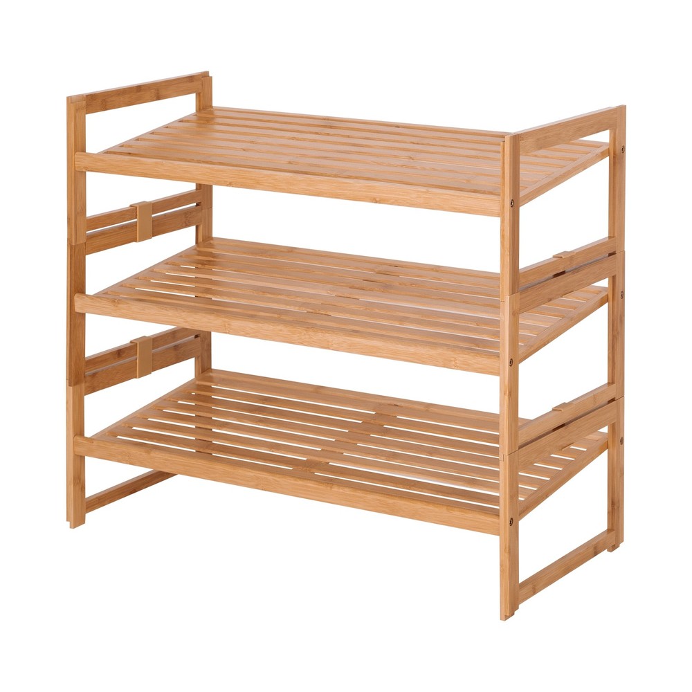 Space-Saving 3-Tier Bamboo Shoe Rack Holds 9 Pairs 28.7x13.2x23.8 Inches