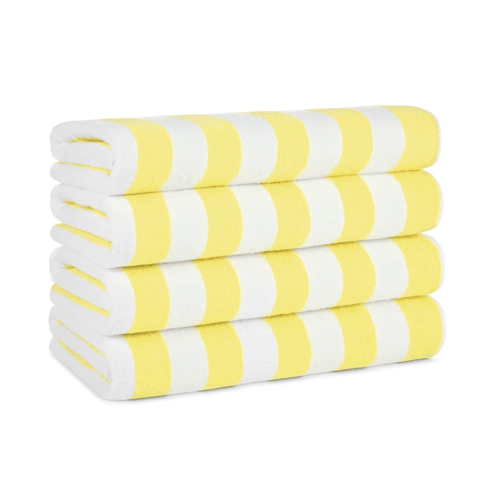 Large Yellow Cabana Stripe Beach Towels Set of 4 - Quick Dry 30x70 Inches