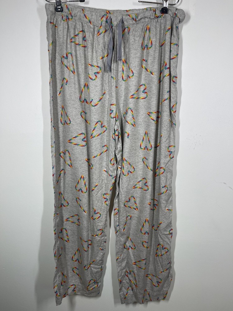 Victoria’s Secret PINK  Women’s pajama pants Gray Rainbow Candy Cane Hearts L