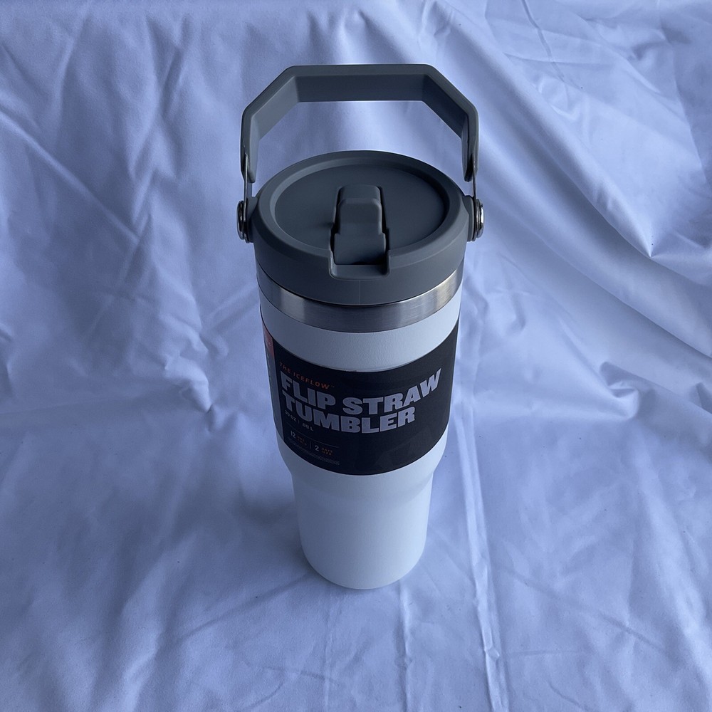 Stanley 30oz Iceflow Flip Straw Stainless Steel Tumbler white grey new never use