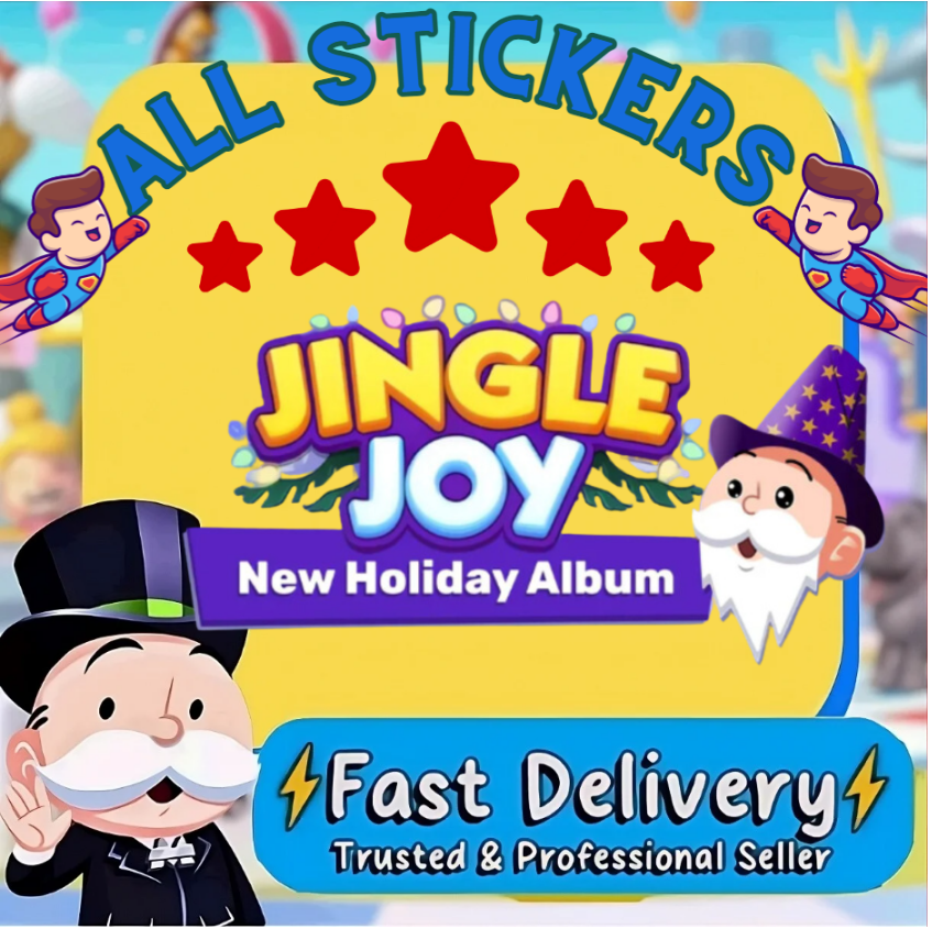 ⭐JINGLE JOY🦸24/7 FAST SEND⚡Monopoly Stickers Go⭐1/5 stars Stickers