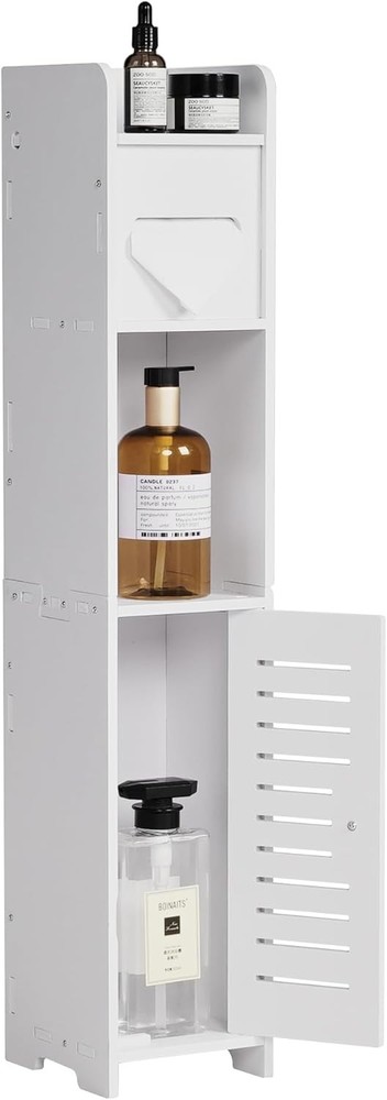 Corner Bathroom Storage Cabinet with Toilet Paper Holder and Shelves