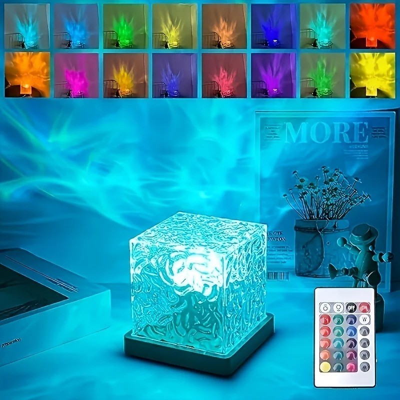Wireless LED Night Light Ocean Wave Aurora Projector Lamp 16 Colors Rechargeable