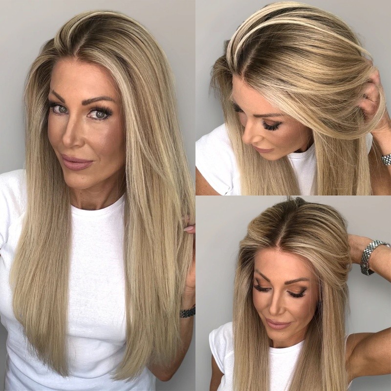Straight Wig Ombre Caramel Blonde Balayage 13x4 Lace Front Human Hair Wig