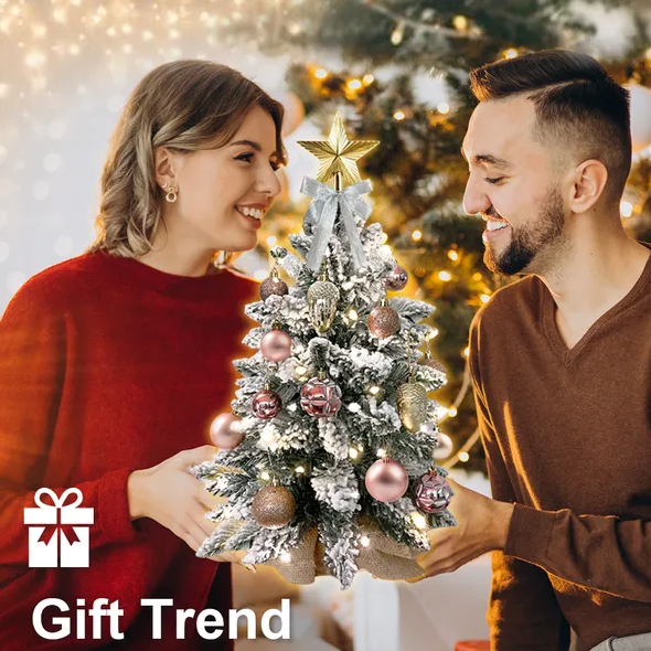 22in Tabletop Christmas Tree With Light Artificial Small Mini Red Christmas Deco