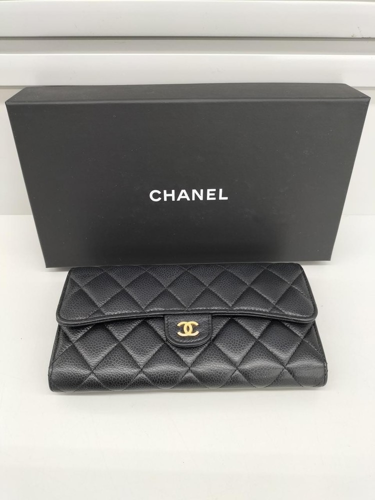CHANEL A80758 Large Gusset Flap Wallet in Black Caviar Leather