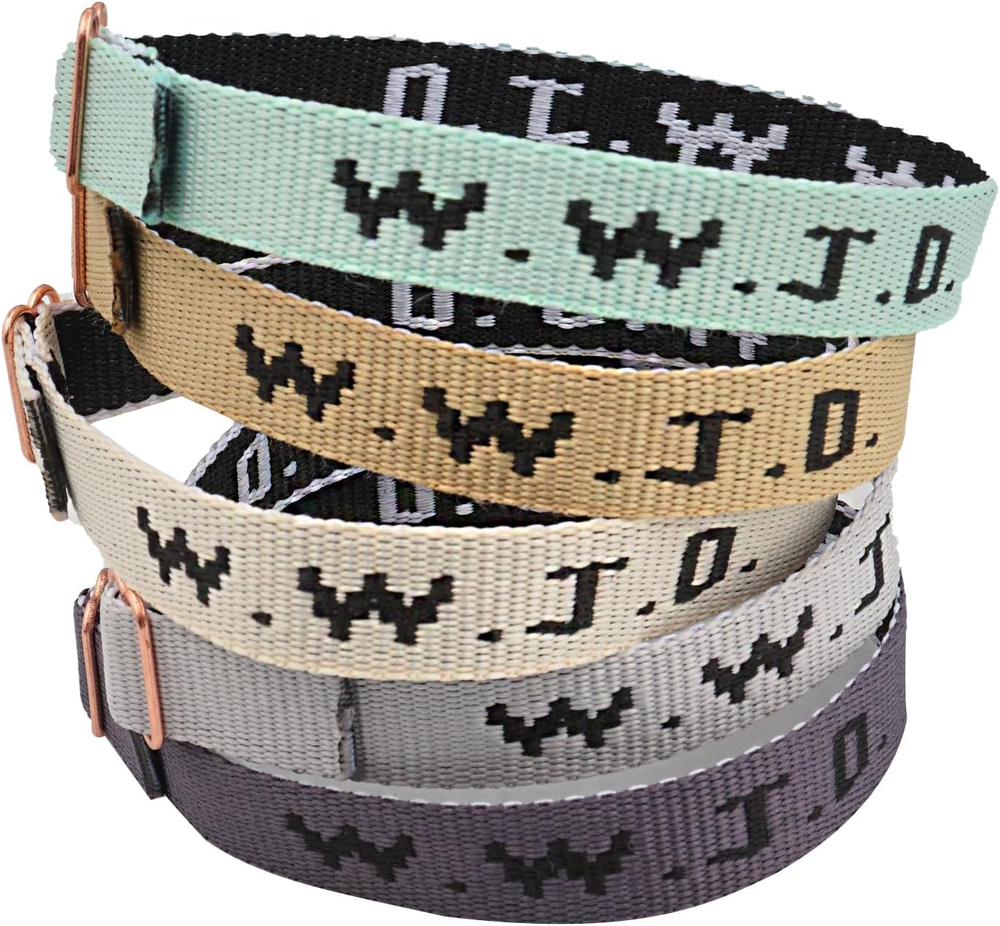 WWJD Bracelet Set - 5-Piece Woven Webbing What Would Jesus Do Wristbands