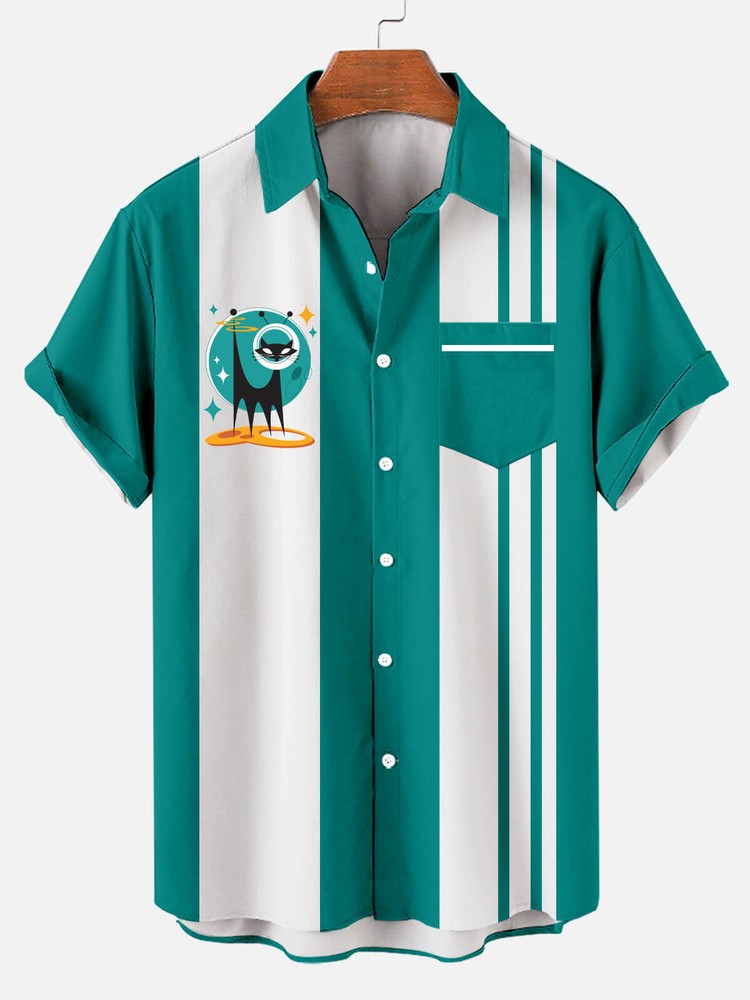 Men’s Hawaiian Kitten Print Short Sleeve Shirt