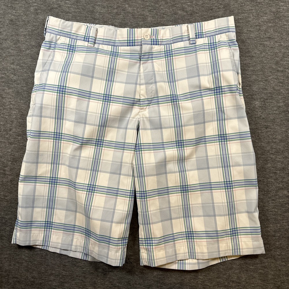 NIKE Mens DRI FIT Golf Shorts Blue Red Green plaid stretch Size 36 *Read*