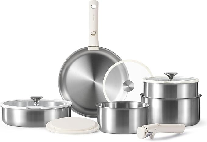 CAROTE 12pcs Pots and Pans Set, Stainless Steel Cookware Set Detachable Handle,