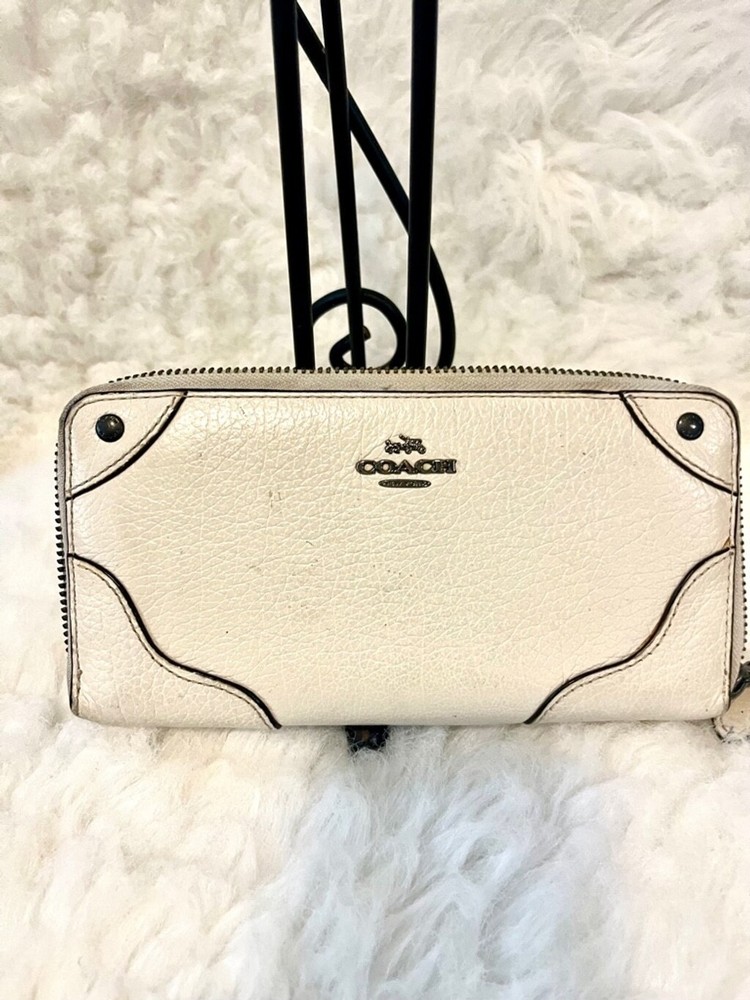 Coach Mickie Leather Wallet in Off White with Grain Texture  