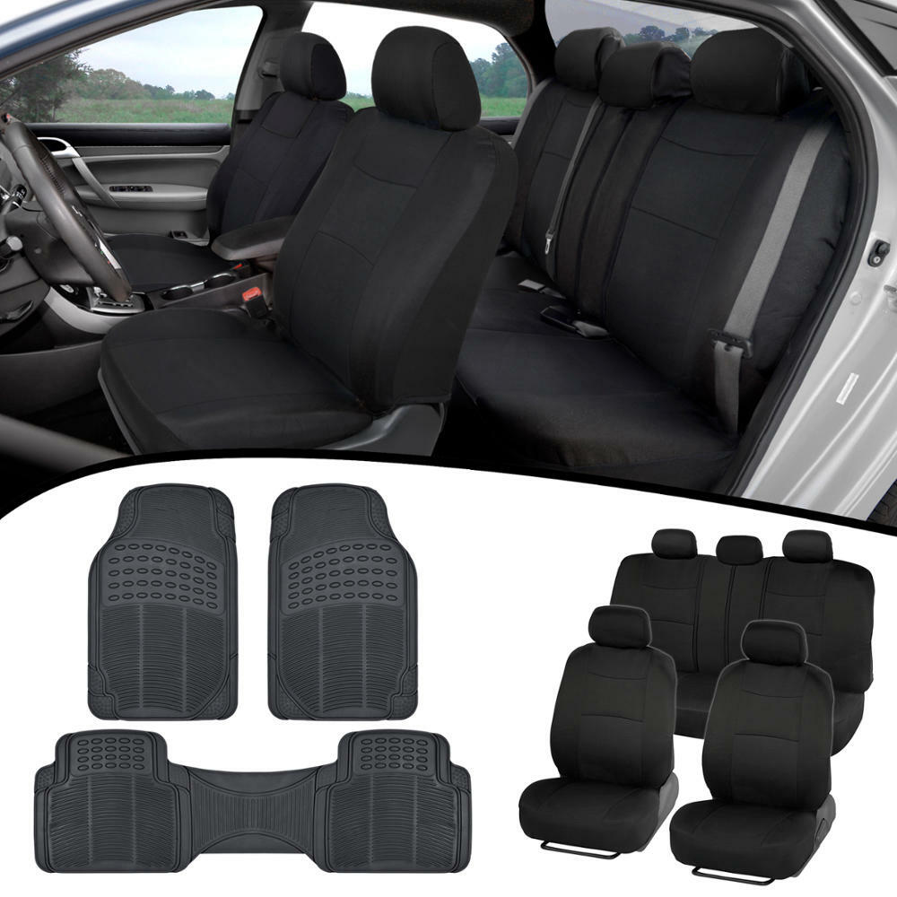 Black Car Seat Covers Heavy Duty Floor Mats Combo 60/40 Bench Full Set Interior