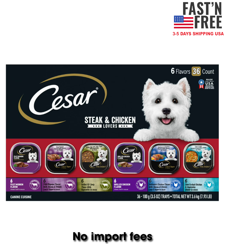 Cesar Steak And Chicken Lovers Wet Dog Food Variety Pack, 3.5 Oz Trays (36 Pack)