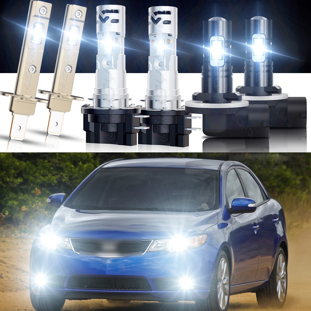 For Kia Forte 2010-2013 Front Combo LED Headlight High Low+Fog Light Bulbs 6PCS