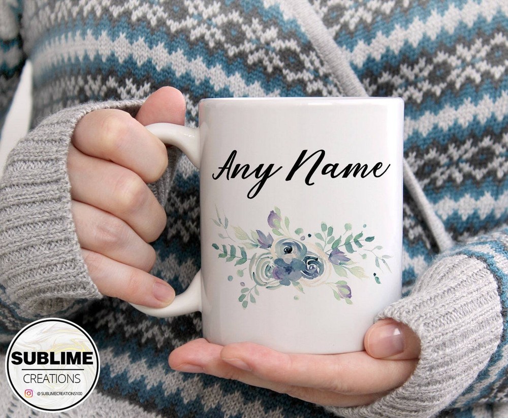 Personalised Watercolour Floral Bouquet Mug Custom Name Coffee Tea Hot Chocolate