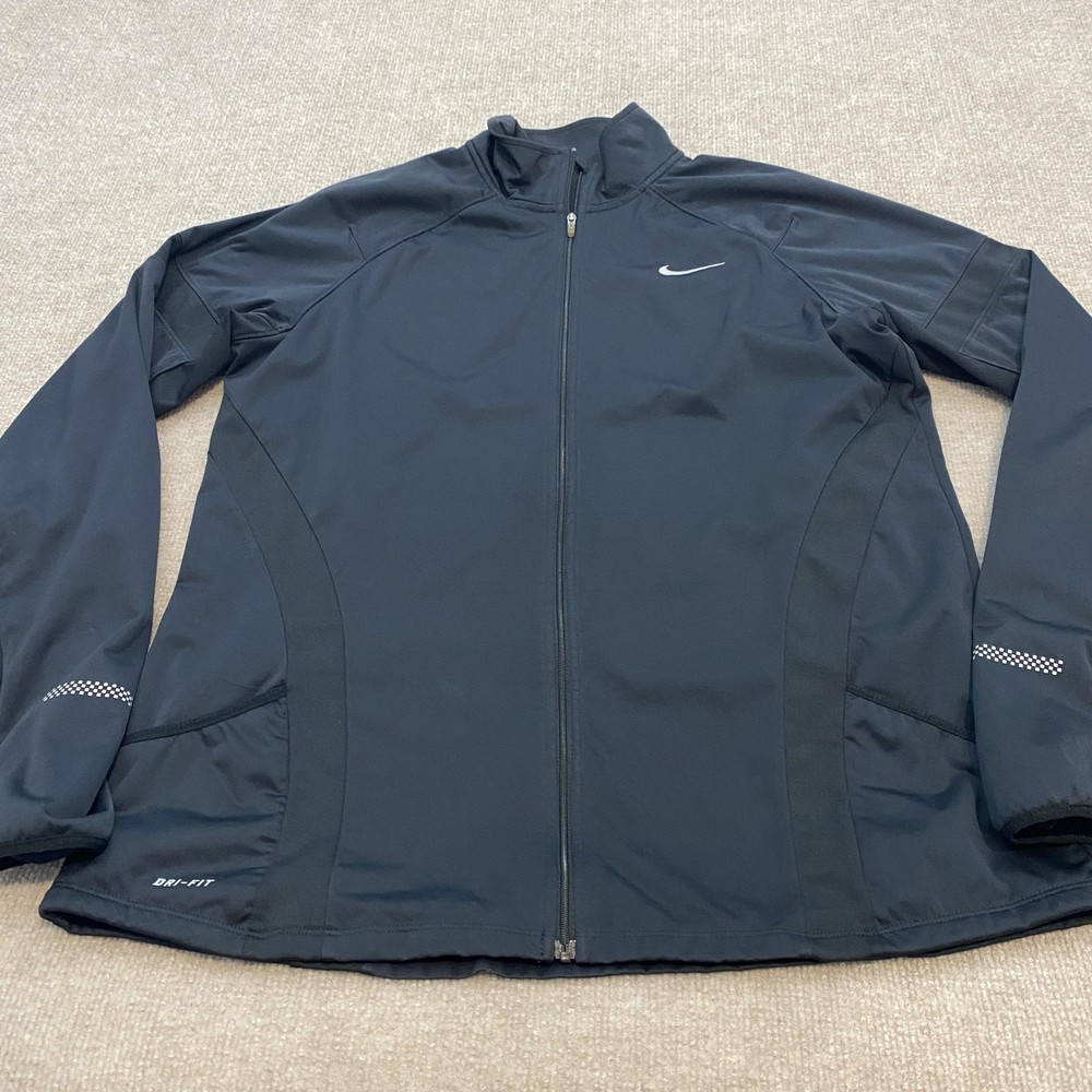 Nike Dri-FIT Running Jacket Womens XL Black Windbreaker Full Zip Reflective