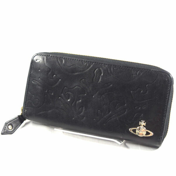 Vivienne Westwood Orb Long Wallet Leather Embossed Black Used B Rank 19.5cm
