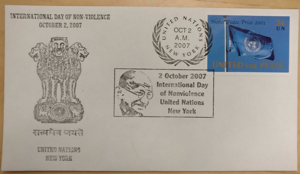 U.N. Mahatma Gandhi Nobel Peace Prize - Day Of Non-Violence SPECIAL FDC-image