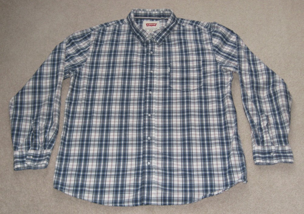 XXL Levi Modern Western Style Shirt Men's Plaid Pattern Long Sleeve