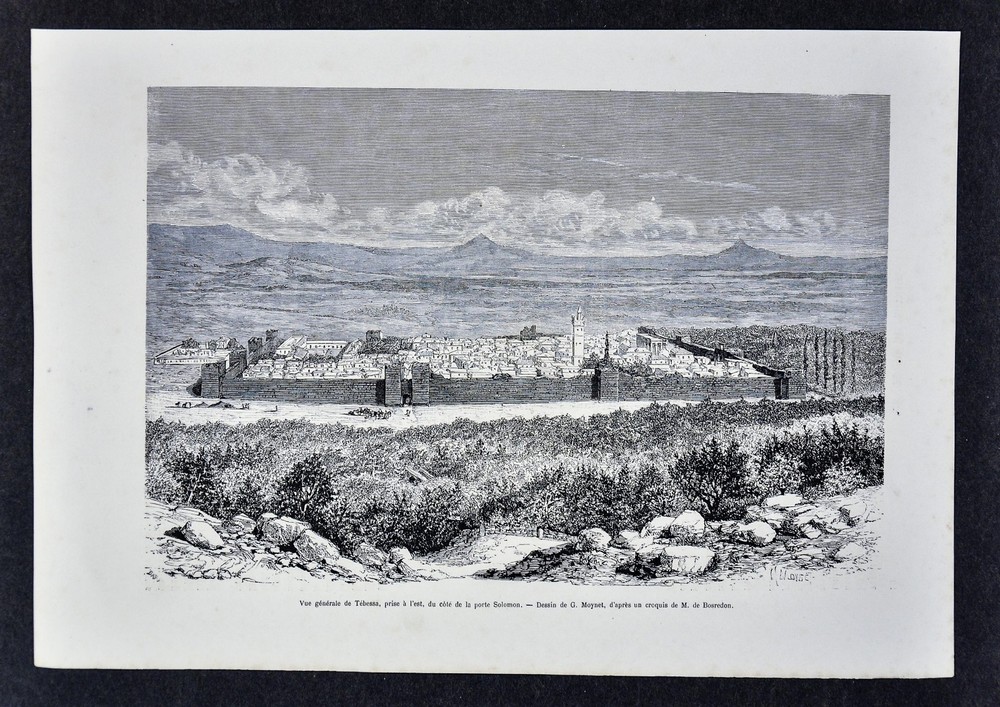 1880 Tour du Monde Gravure Print - View of Tebessa Algeria - Solomon Gate