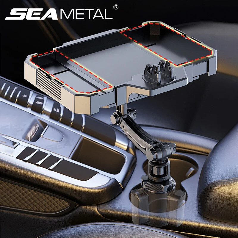 SEAMETAL Adjustable Car Cup Holder Tray for Snacks & Drinks