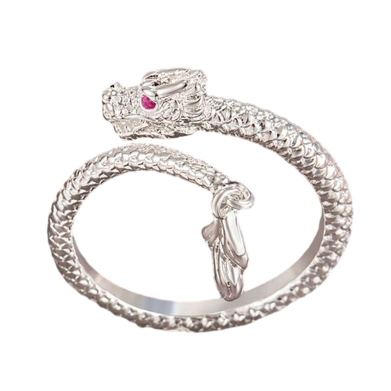 Dragon Shaped Gold or Silver Unisex Circle Ring Jewelry Accessory