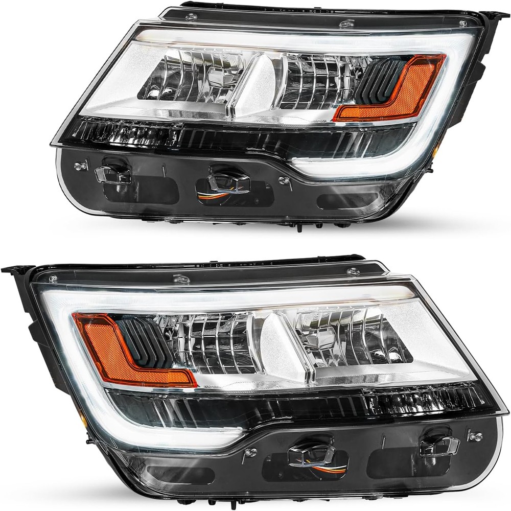 LH+RH Pair Headlights Assembly For 2016-2019 Ford Explorer Chrome w/ LED DRL