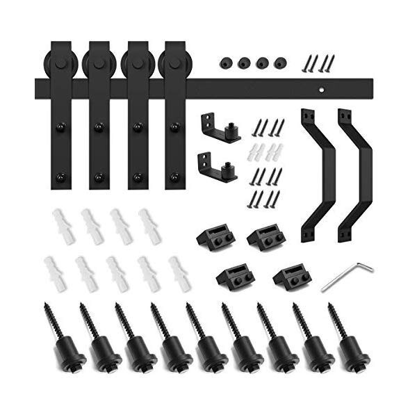Smart Standard Black Sliding Barn Door Kit SDH-1200-JShape02-BK