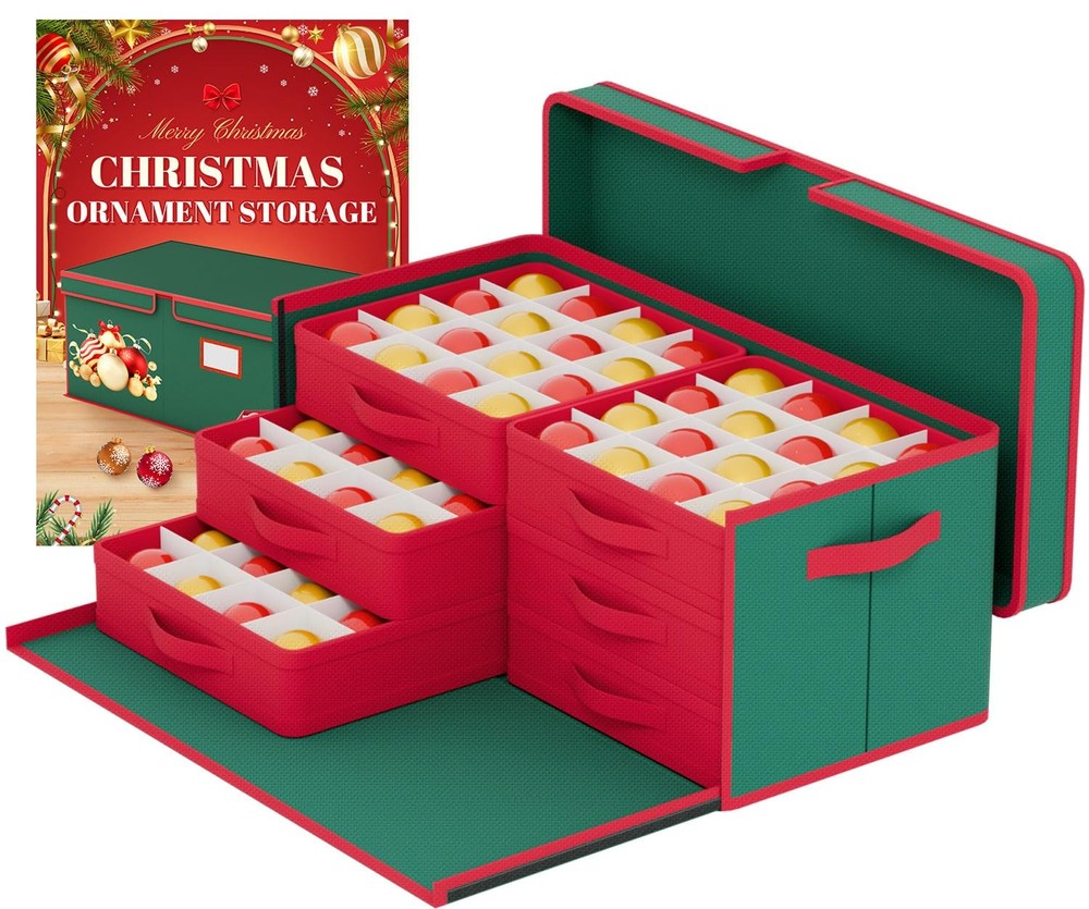 Christmas Ornament Storage Box with Adjustable Dividers Holds 96 Decorations