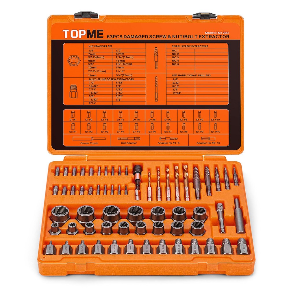 Bolt Extractor Kit, 63 Pieces Screw Extractor Set with Left Hand Drill Bit, B...