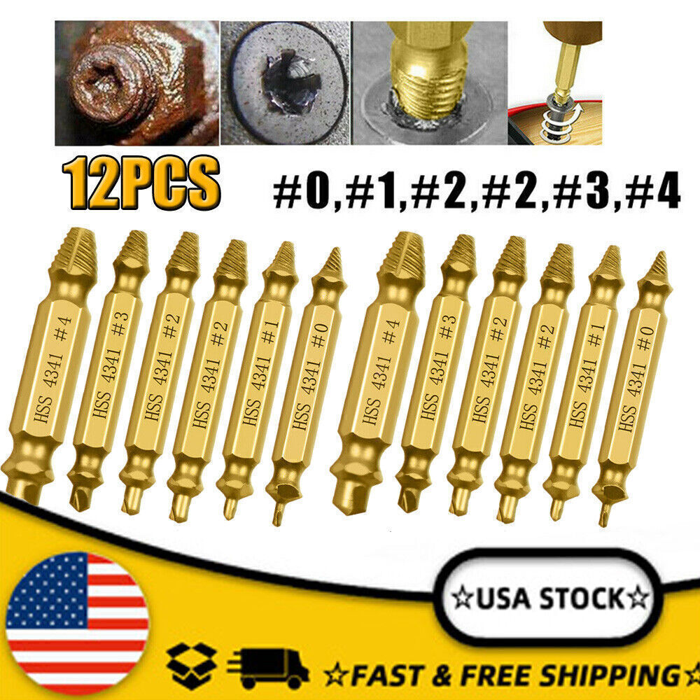 12-Piece Damaged Screw Extractor Kit for Stripped and Broken Screw Removal