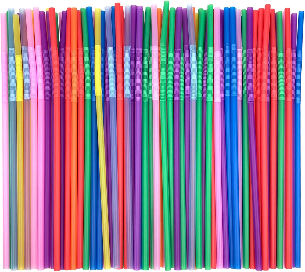 100 Pcs Flexible Colorful Disposable Plastic Bendable Drinking Bendable Straws,