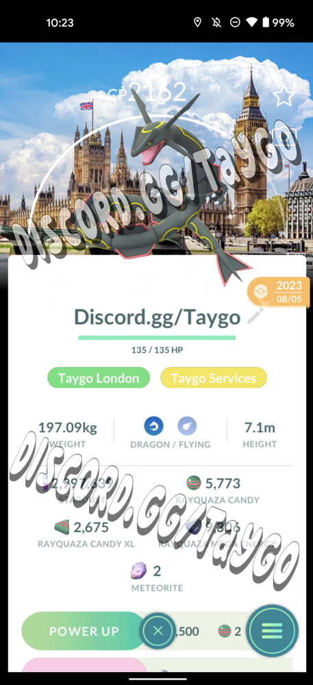 Shiny Rayquaza With London Location Card Background