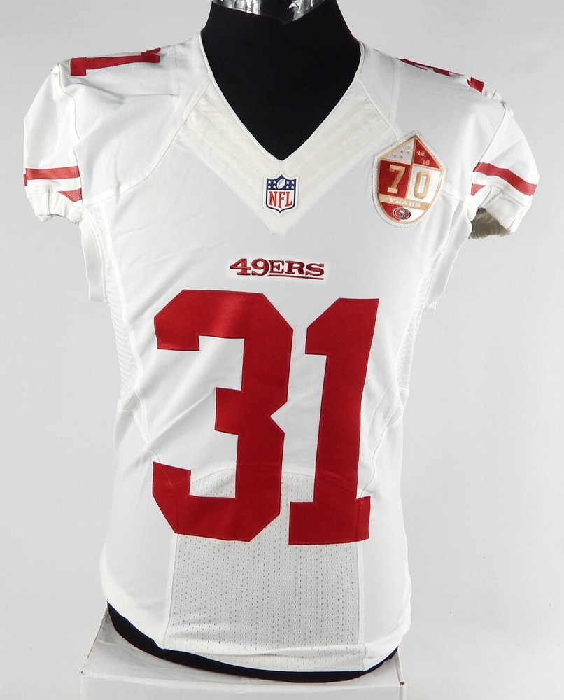 2014 San Francisco 49ers Raheem Mostert #31 Game Used White Jersey 70 Years 40 9